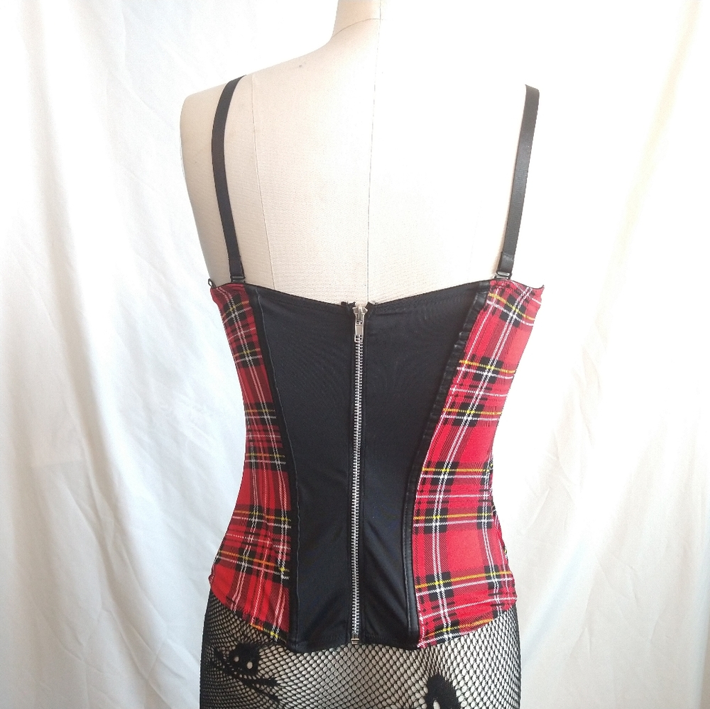 ❌SOLD Morbid Threads Punk Corset Bustier Red Plaid Goth - Picture 5 of 11